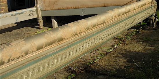 An early 20th century French painted upholstered double bed frame (King size) W.160cm